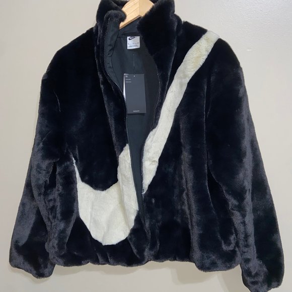 Nike Sportswear Womens Black Fossil Faux Fur Full Zip Jacket Size DO3791-010 - Picture 3 of 15